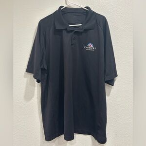 Farmers Insurance black performance polo shirt featuring an embroidered logo XL